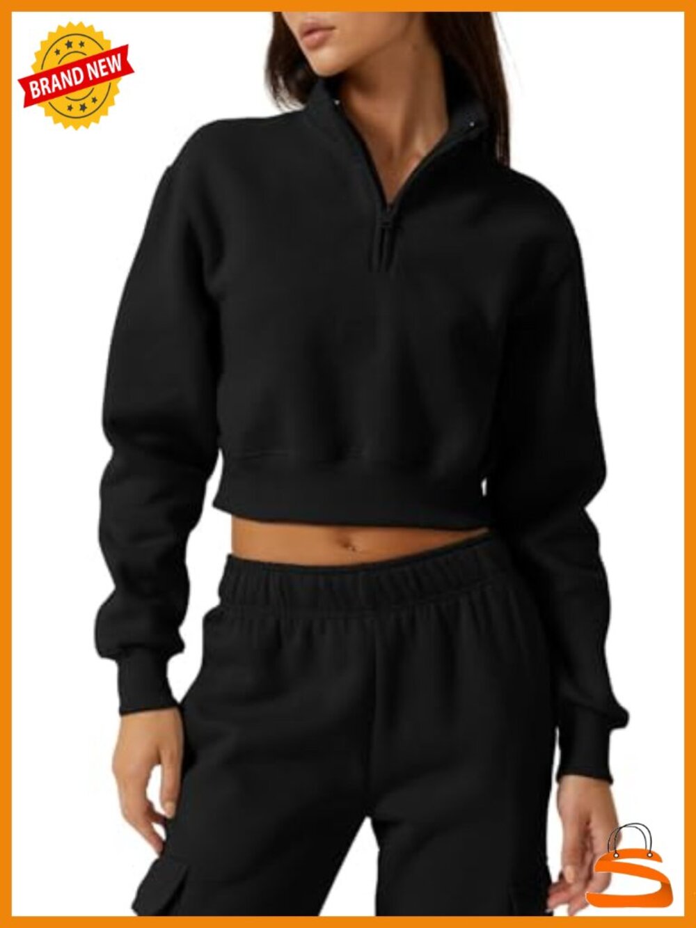Half Zip Crop Sweatshirt High Neck Long Sleeve Pullover Cropped Top